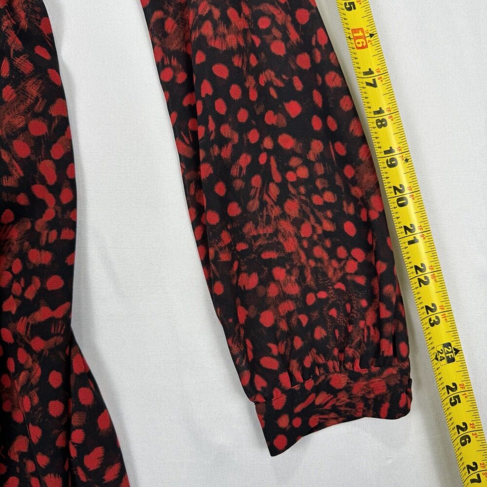 Michael Kors Chiffon Dress Black Red Size 12 Sheer Long Sleeve Lined Camisole - Picture 13 of 16
